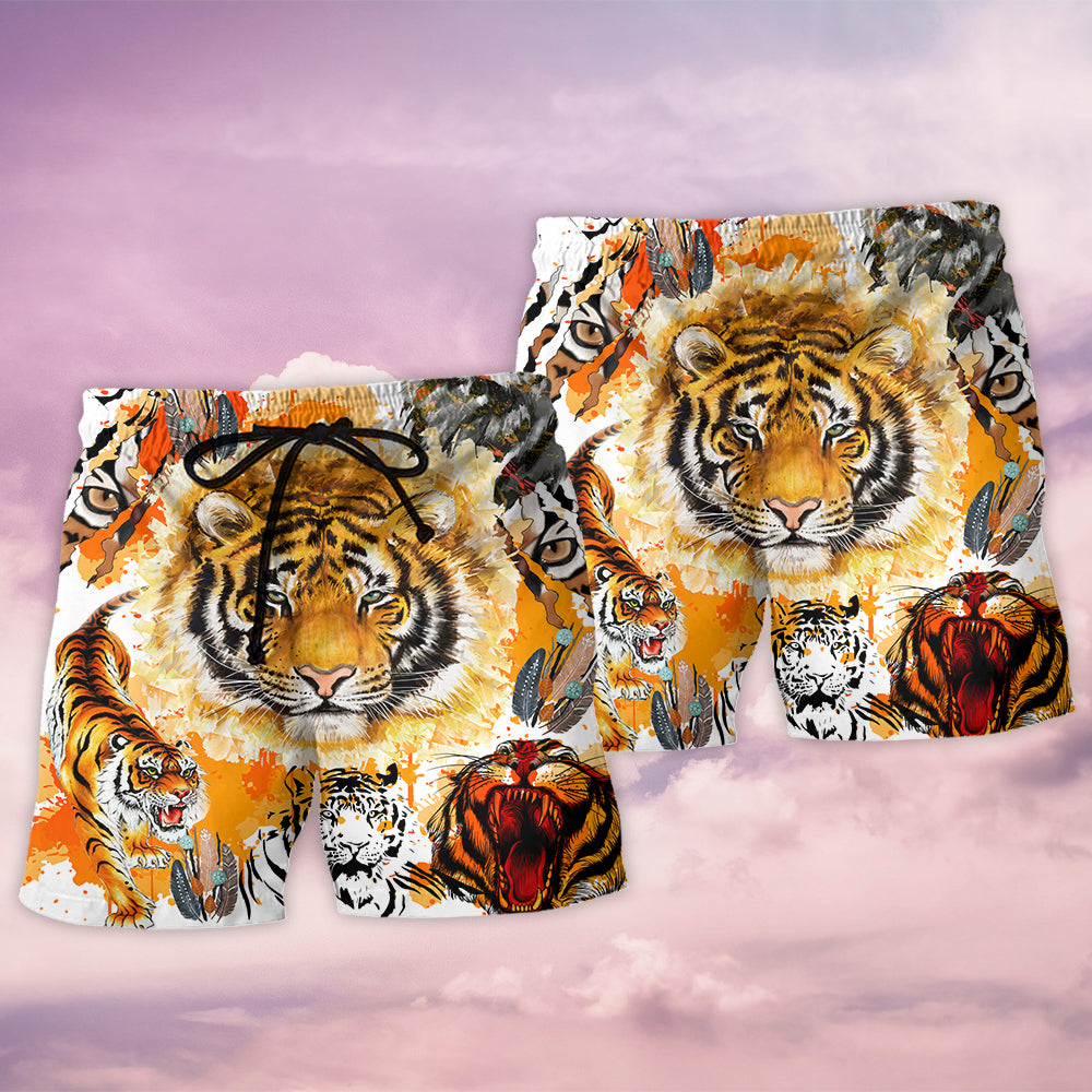 Colorful Tiger Painting Cool Beach Shorts Pattern View For Resort Days And Outdoor Activities