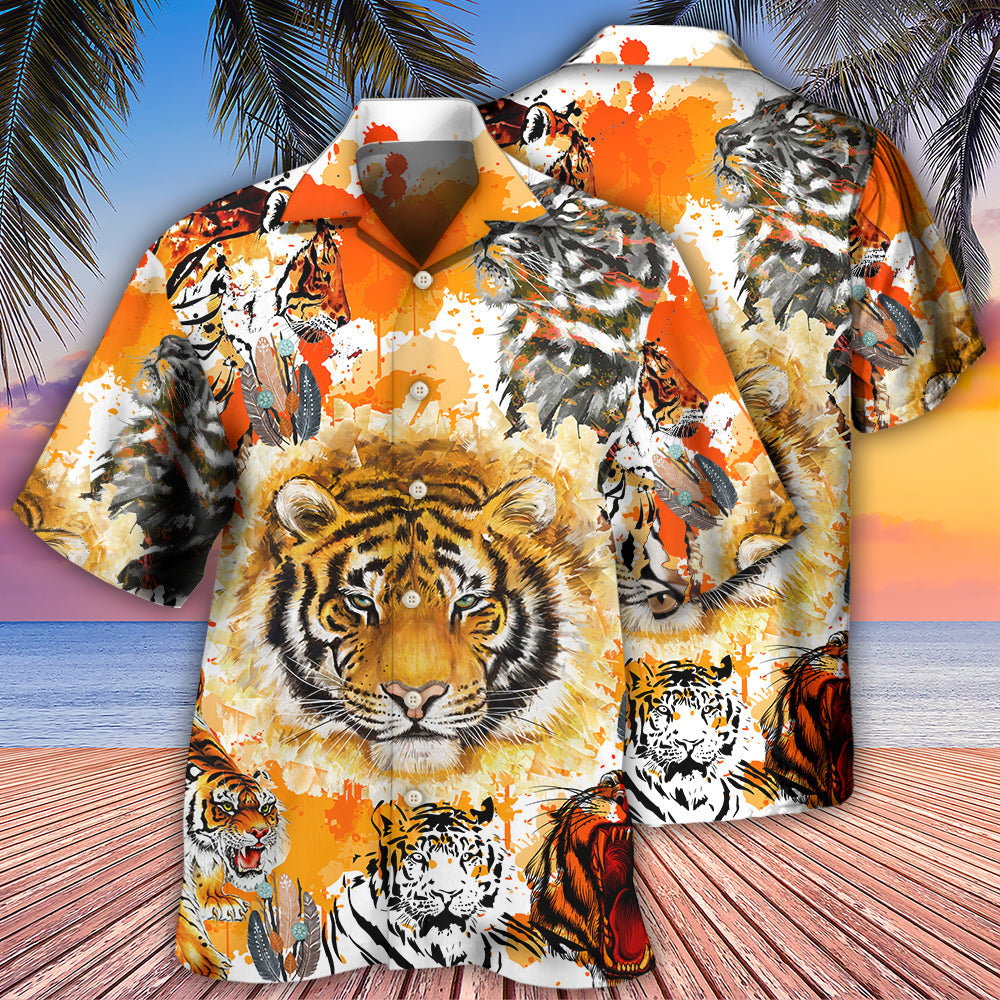 Creative Watercolor Colorful Tiger Hawaiian Shirt For Island Vacations, Weekend Events, And Relaxed Everyday Outfits