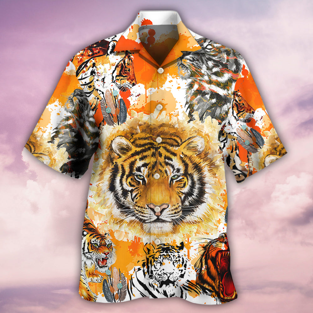 Creative Watercolor Colorful Tiger Hawaiian Shirt For Island Vacations, Weekend Events, And Relaxed Everyday Outfits