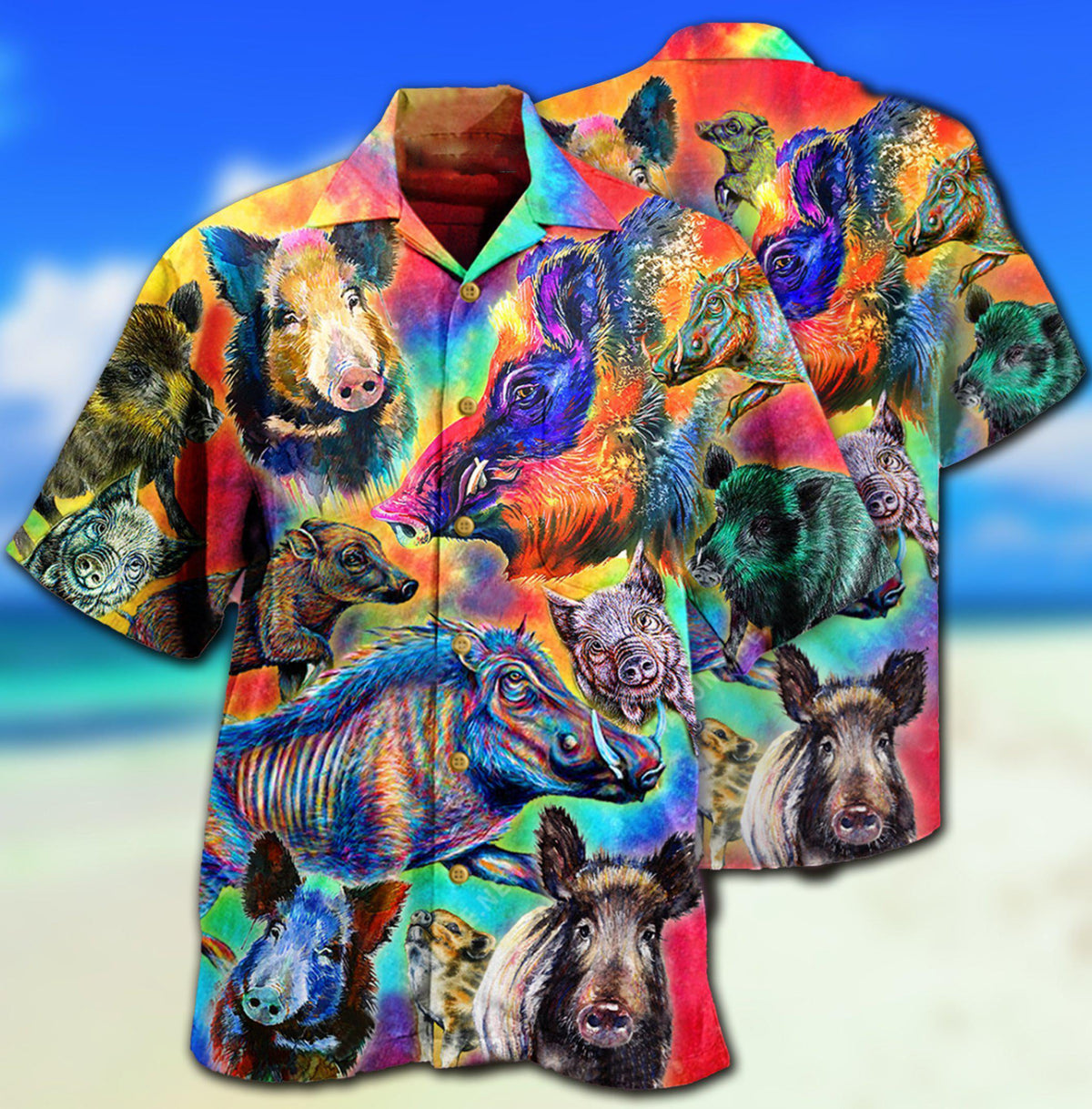 Colorful Wild Boar Hawaiian Shirt With Detailed Graphic For Tropical Getaways Outdoor Fun And Everyday Wear
