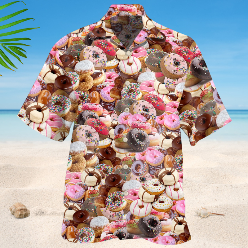 Colorful Donut Cream Hawaiian Shirt For Island Vacations, Resort Wear, And Relaxed Seasonal Style