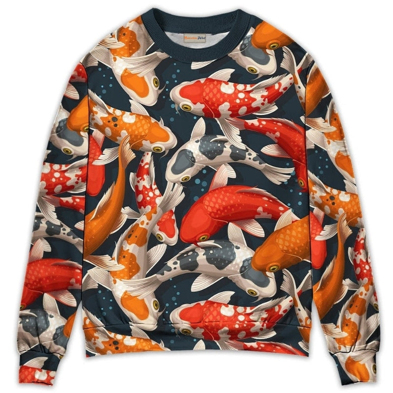 Colorful Koi Fish Swimming Sweater For Seaside Adventures Outdoor Events And Relaxed Daily Style