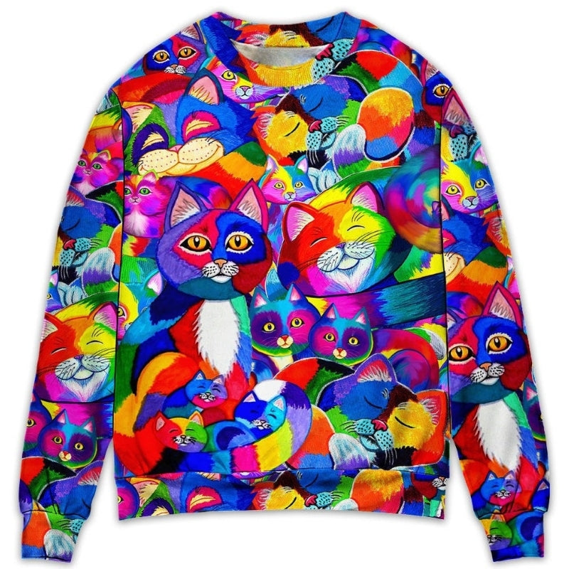 Colorful Rainbow Cat Sweater For Animal Inspired Style Events And Comfortable Daily Wear