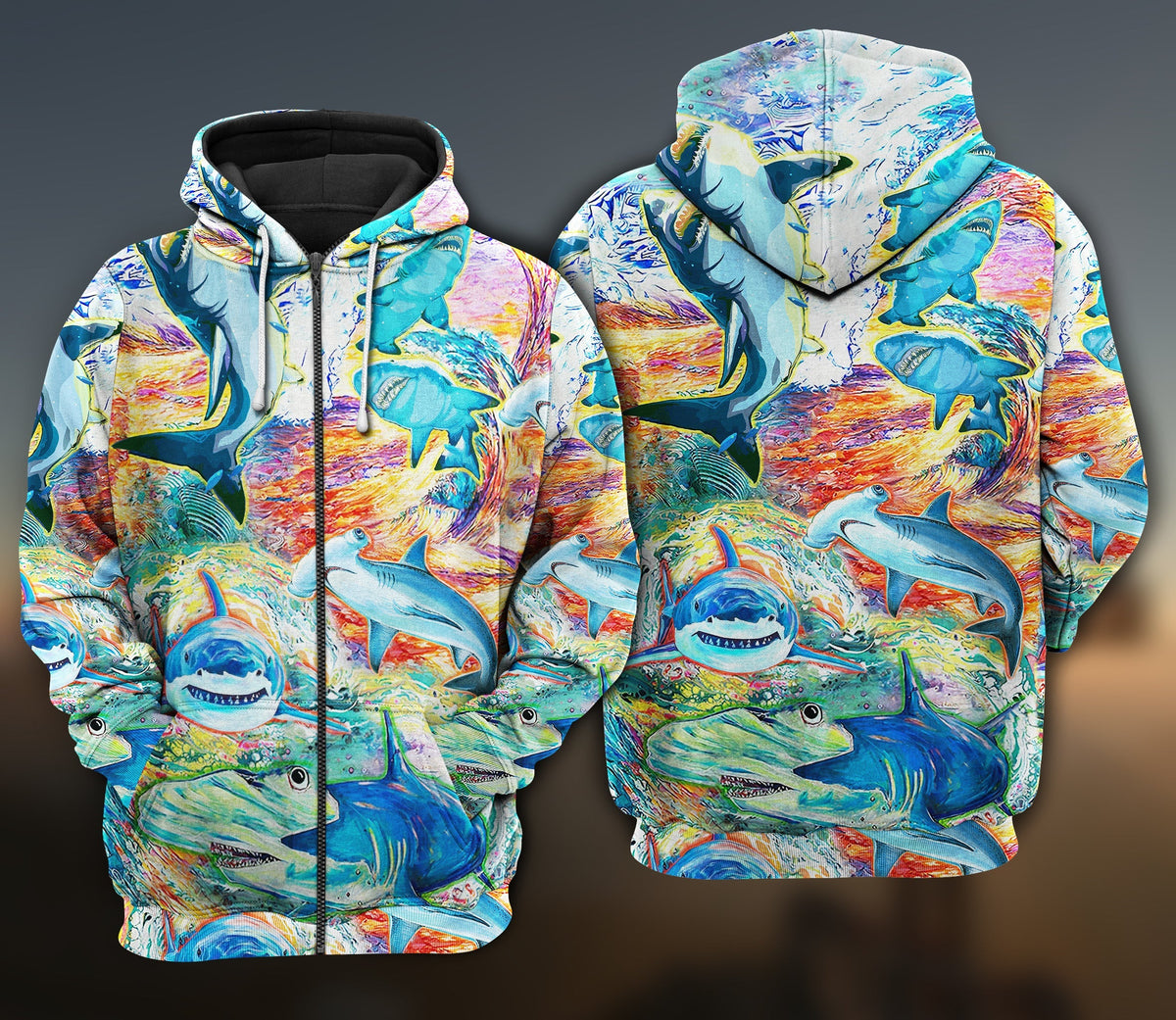 Colorful Shark Painting Hoodie For Beach Lovers Outdoor Activities And Thoughtful Gifts