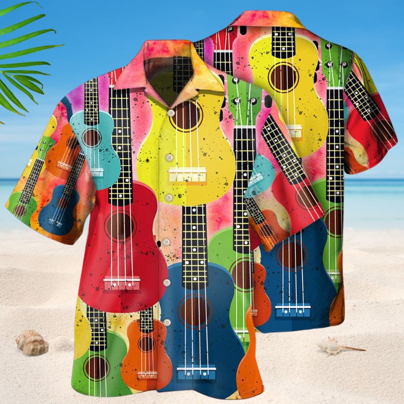 Colorful Ukulele Music Hawaiian Shirt For Beach Days, Summer Outings, And Thoughtful Gift Giving