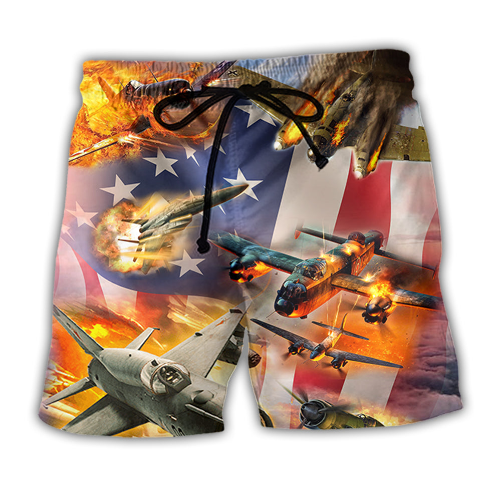 Combat Aircraft Independence Day Beach Shorts For Road Trips And Coastal Travel