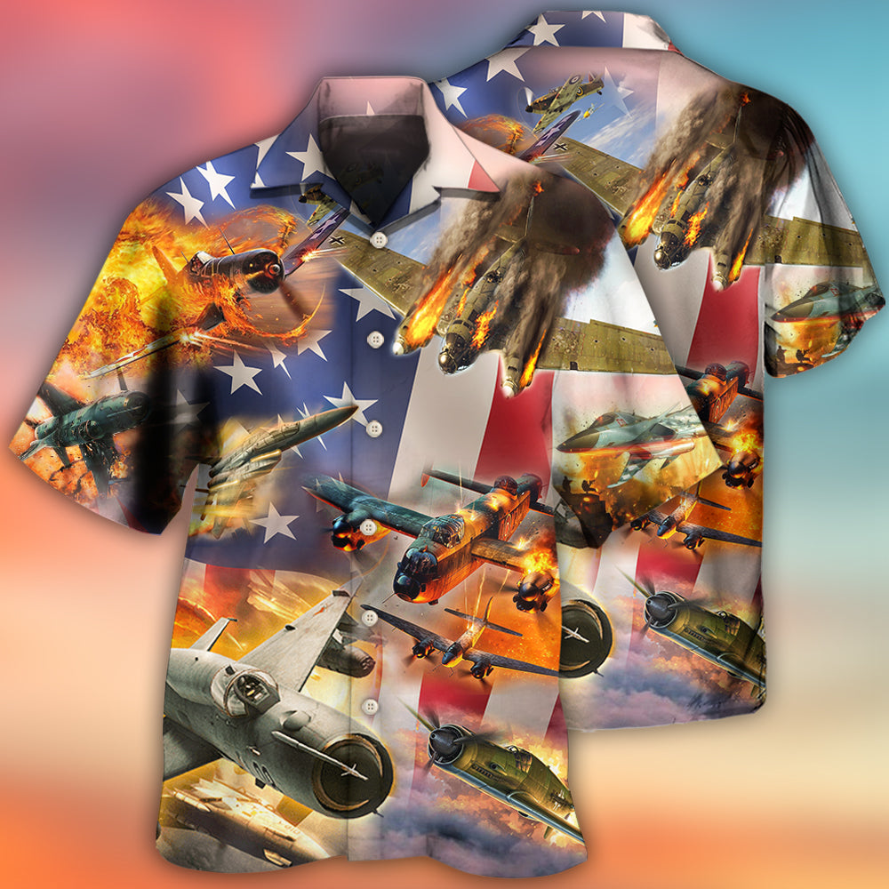 Combat Aircraft Independence Day Hawaiian Shirt Artwork View For Weekend Travel And Beach Style