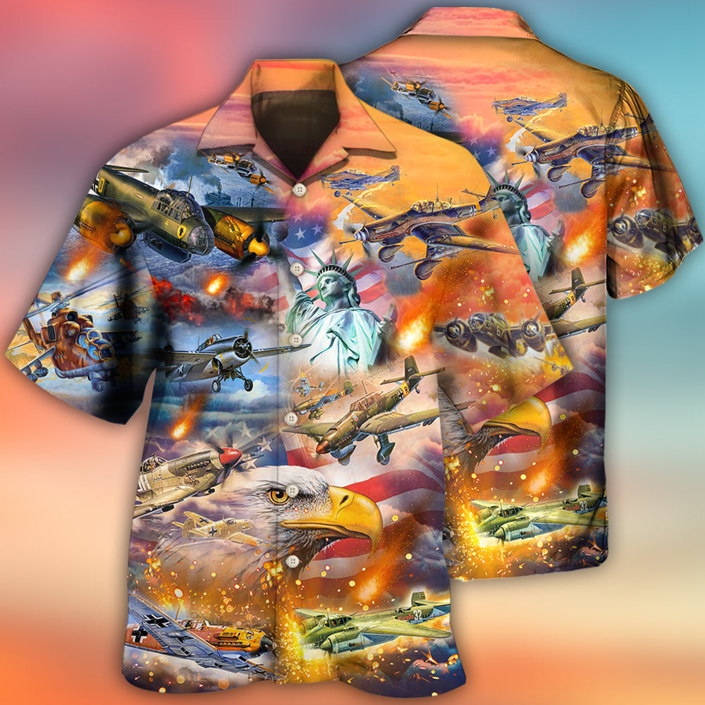 Combat Aircraft Independence Day American Hawaiian Shirt Pattern View For Lightweight Everyday Style