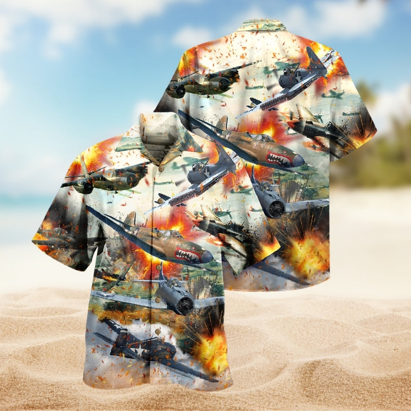 Aircraft Creative Pattern Hawaiian Shirt For Road Trip Adventures, Resort Days, And Comfortable Everyday Wear