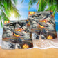 Combat Aircrafts Fire War Hawaiian Print Beach Shorts For Seaside Travel And Relaxed Summer Wear