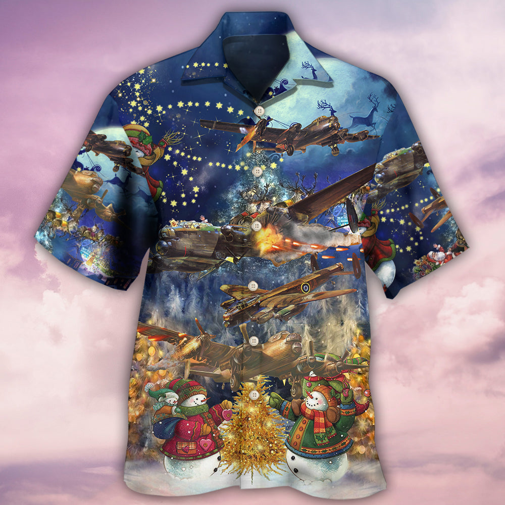 Combat Aircraft Christmas Night Hawaiian Shirt For Summer Vacation And Beach Travel
