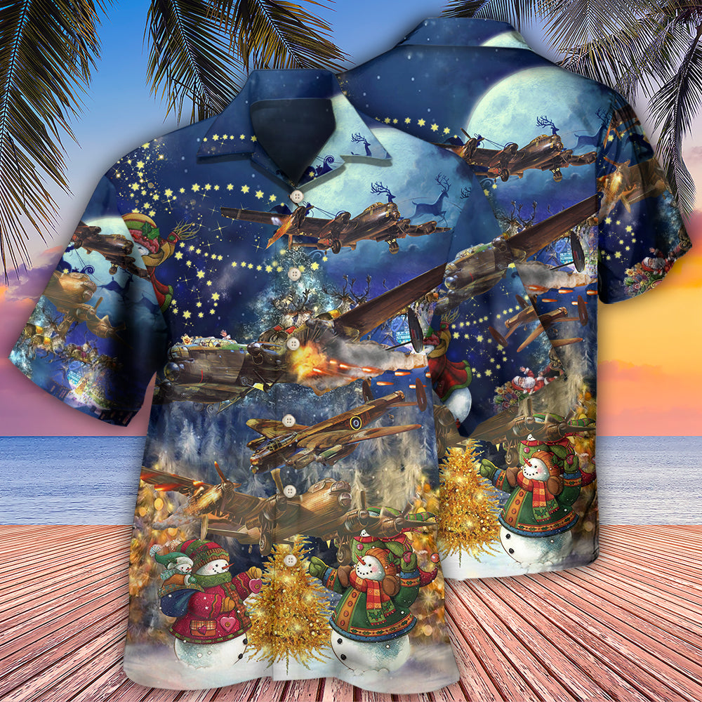 Combat Aircraft Christmas Night Hawaiian Shirt Pattern View For Relaxed Warm Weather Outfits