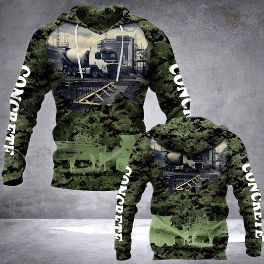 Green Concrete Mixer Hoodie For Relaxed Streetwear Weekend Travel And Everyday Style