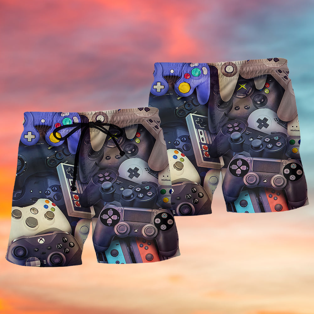 Gamer Controller Choice Beach Shorts Pattern Detail For Relaxed Warm Weather Outfits