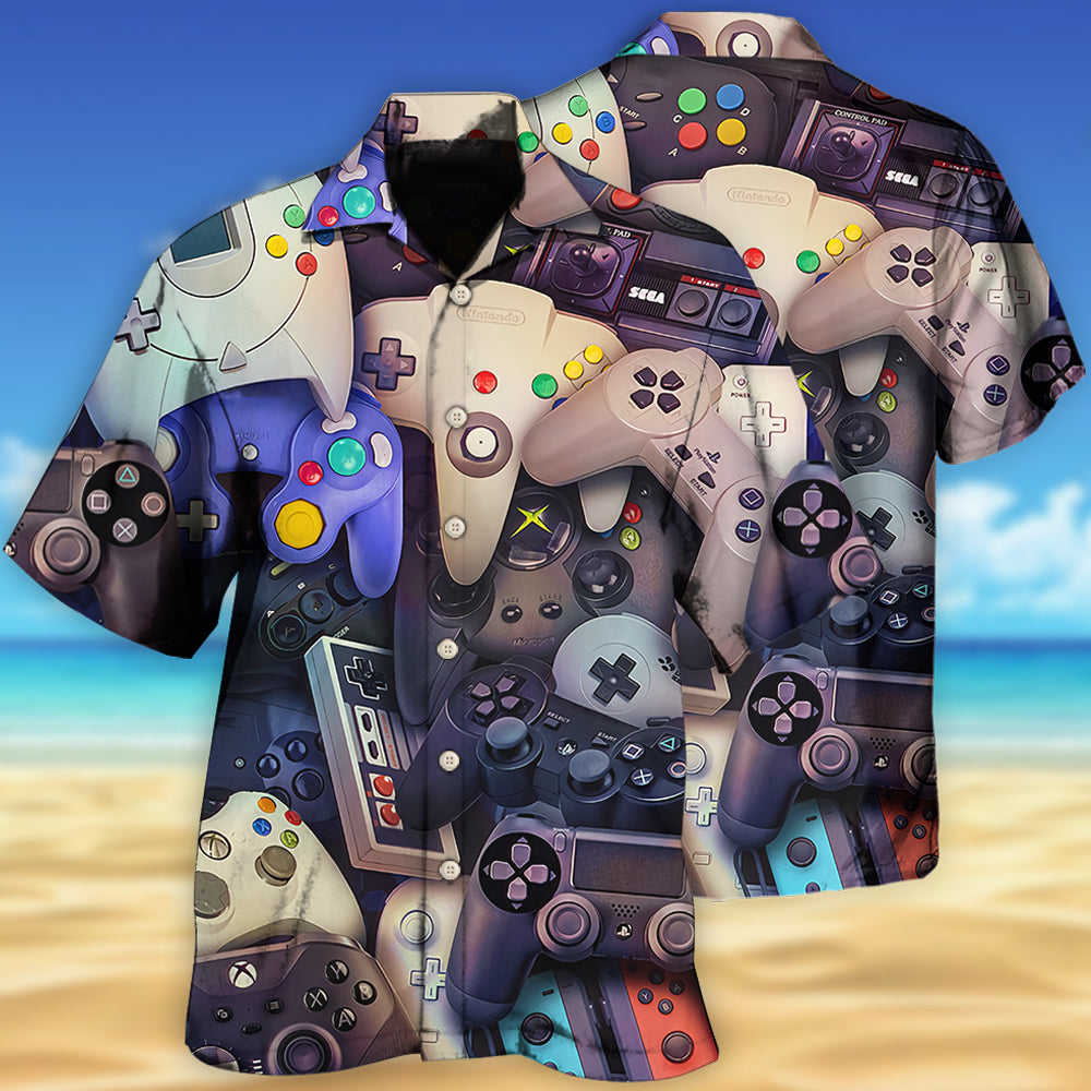 Retro Game Controller Hawaiian Shirt With Detailed Graphic For Vacation Getaways Resort Wear And Casual Celebrations