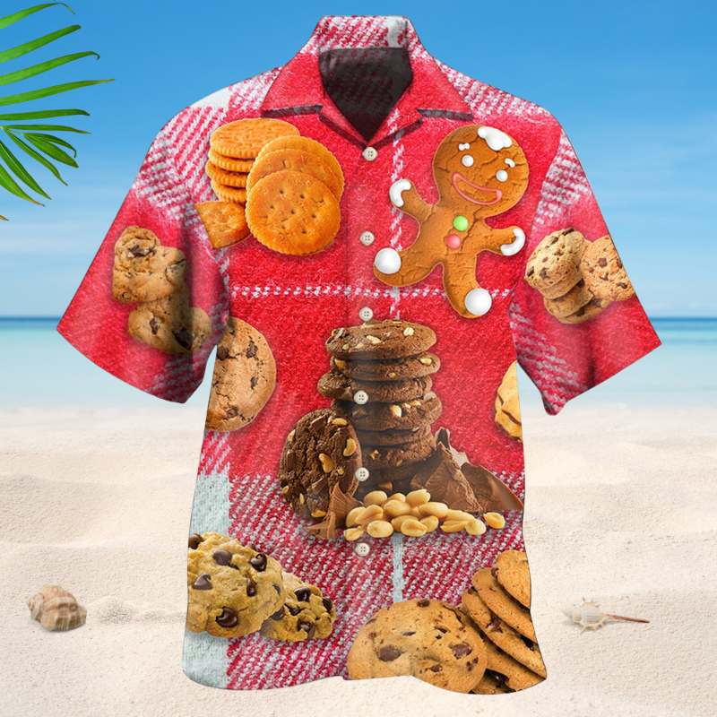 Cookie Baking Red Fabric Hawaiian Shirt For Resort Trips, Coastal Parties, And Warm Weather Style