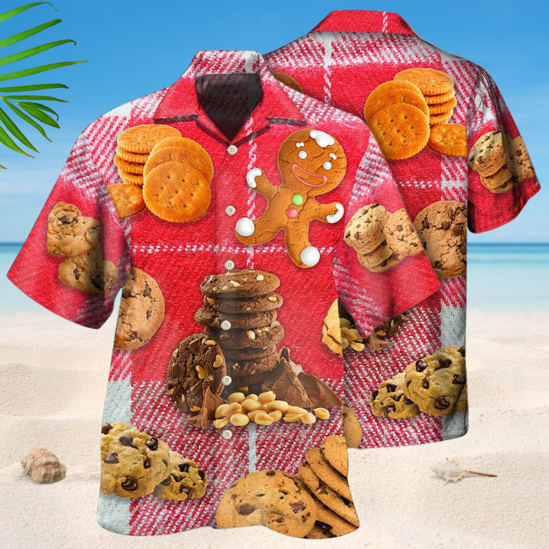Cookie Baking Red Fabric Hawaiian Shirt For Resort Trips, Coastal Parties, And Warm Weather Style