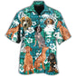 Floral Tropical Coonhound Hawaiian Shirt For Summer Vacation, Beach Travel, And Casual Wear