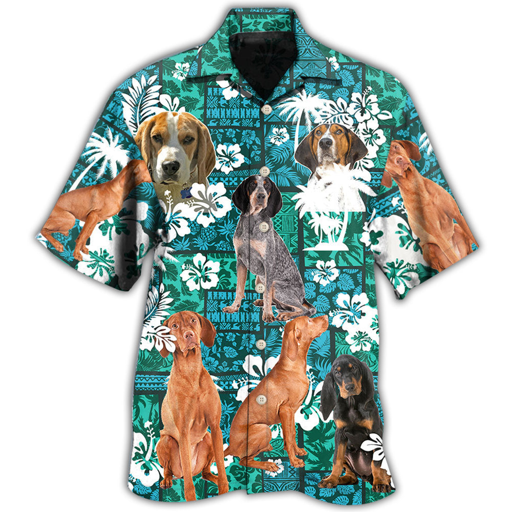 Floral Tropical Coonhound Hawaiian Shirt For Summer Vacation, Beach Travel, And Casual Wear
