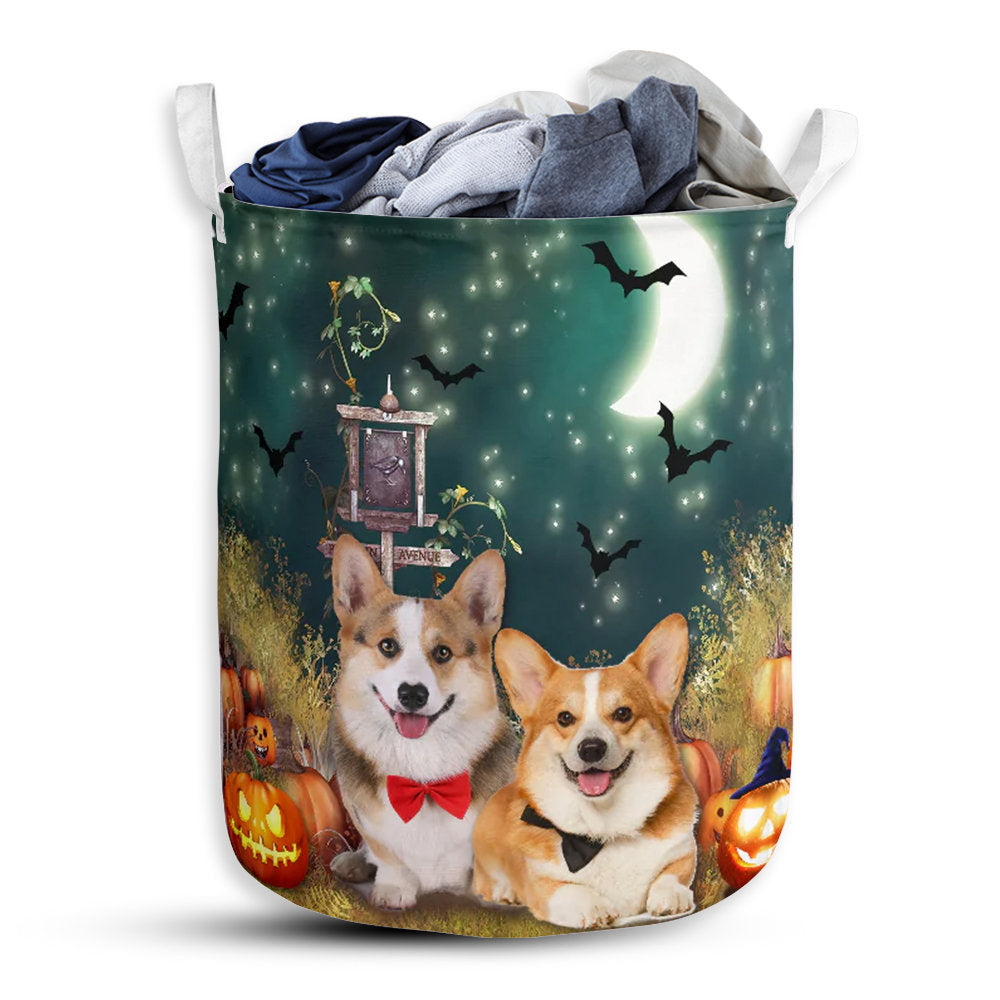 Small Size Corgi Halloween All Night Laundry Basket For Bathroom Bedroom Storage