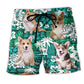 Green Tropical Corgi Beach Shorts For Casual Day Trips And Leisure And Relaxation