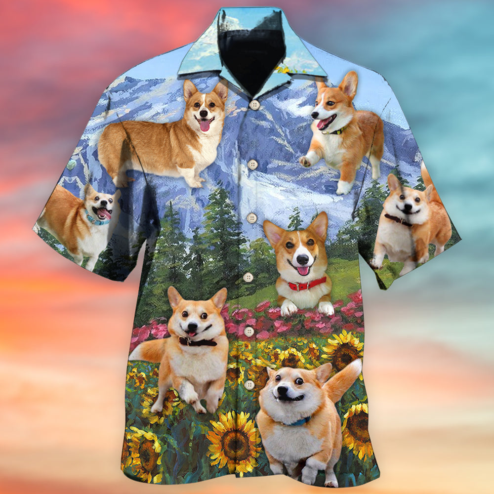 Floral Corgi Hawaiian Shirt With All Over Print For Coastal Adventures Summer Events And Everyday Comfort