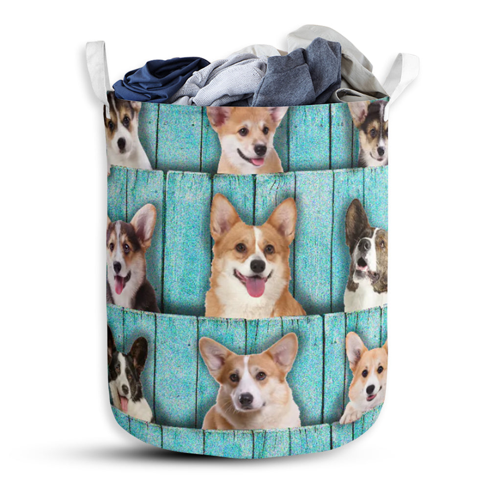 Corgi Wood Blue Style Laundry Basket For Bathroom Bedroom Storage