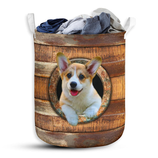 Corgi Wood Vintage Lover Laundry Basket For Bathroom Bedroom Storage