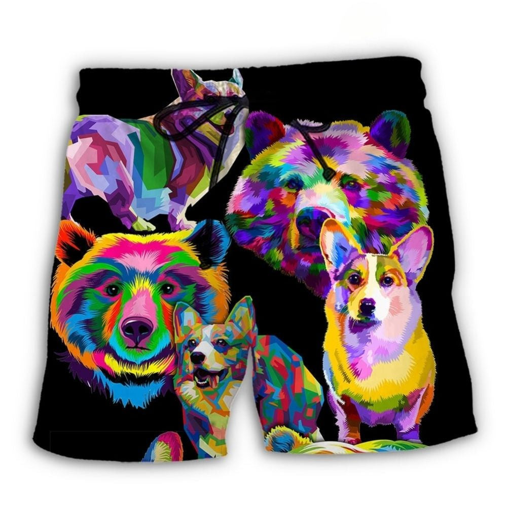 Corgi Dog And Bear Lover Beach Shorts Print View For Coastal Escapes And Casual Outings
