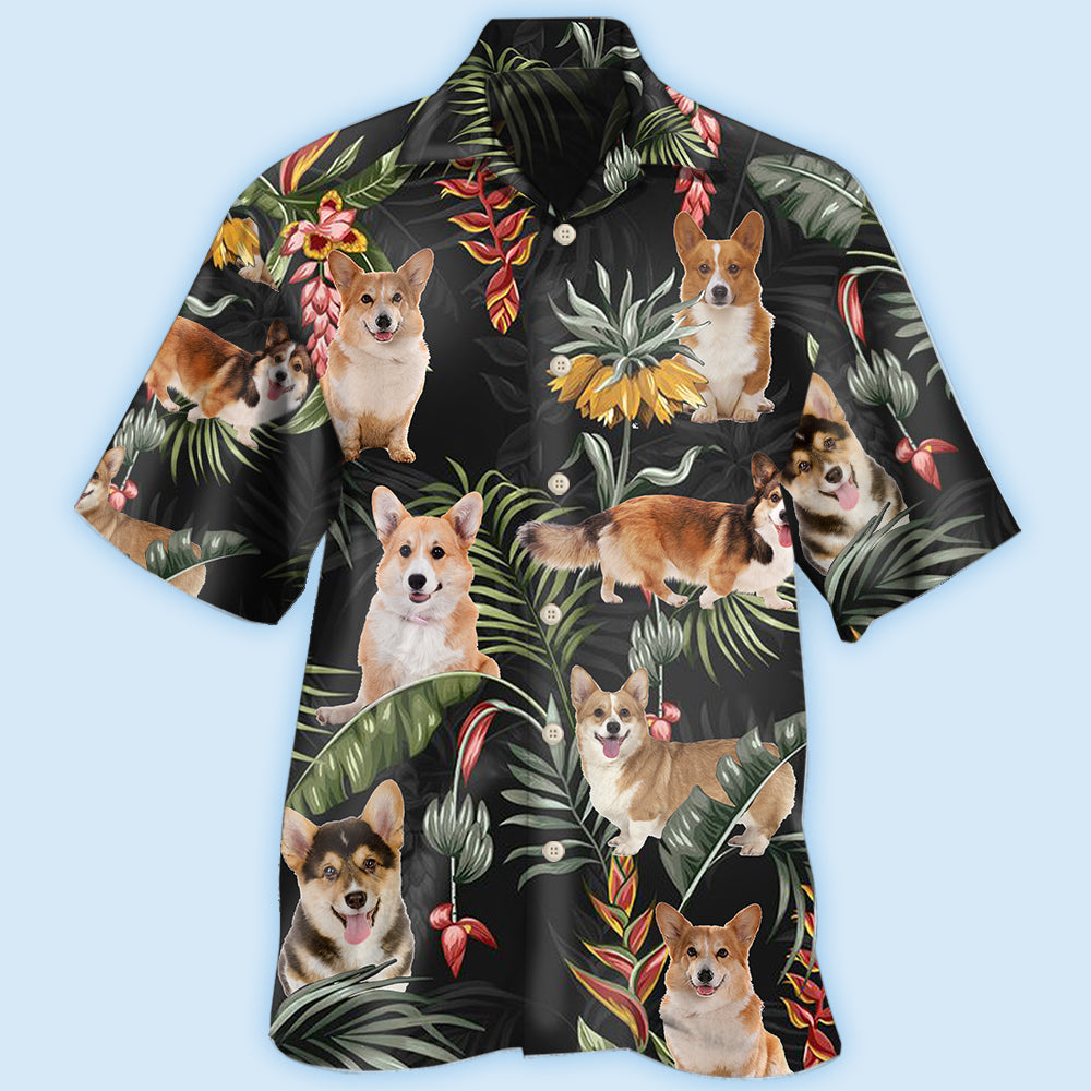 Tropical Corgi Dog Hawaiian Shirt Pattern View For Relaxed Warm Weather Outfits
