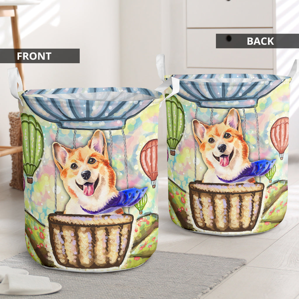 Corgi And Air Balloon Laundry Basket For Room Home Organizer