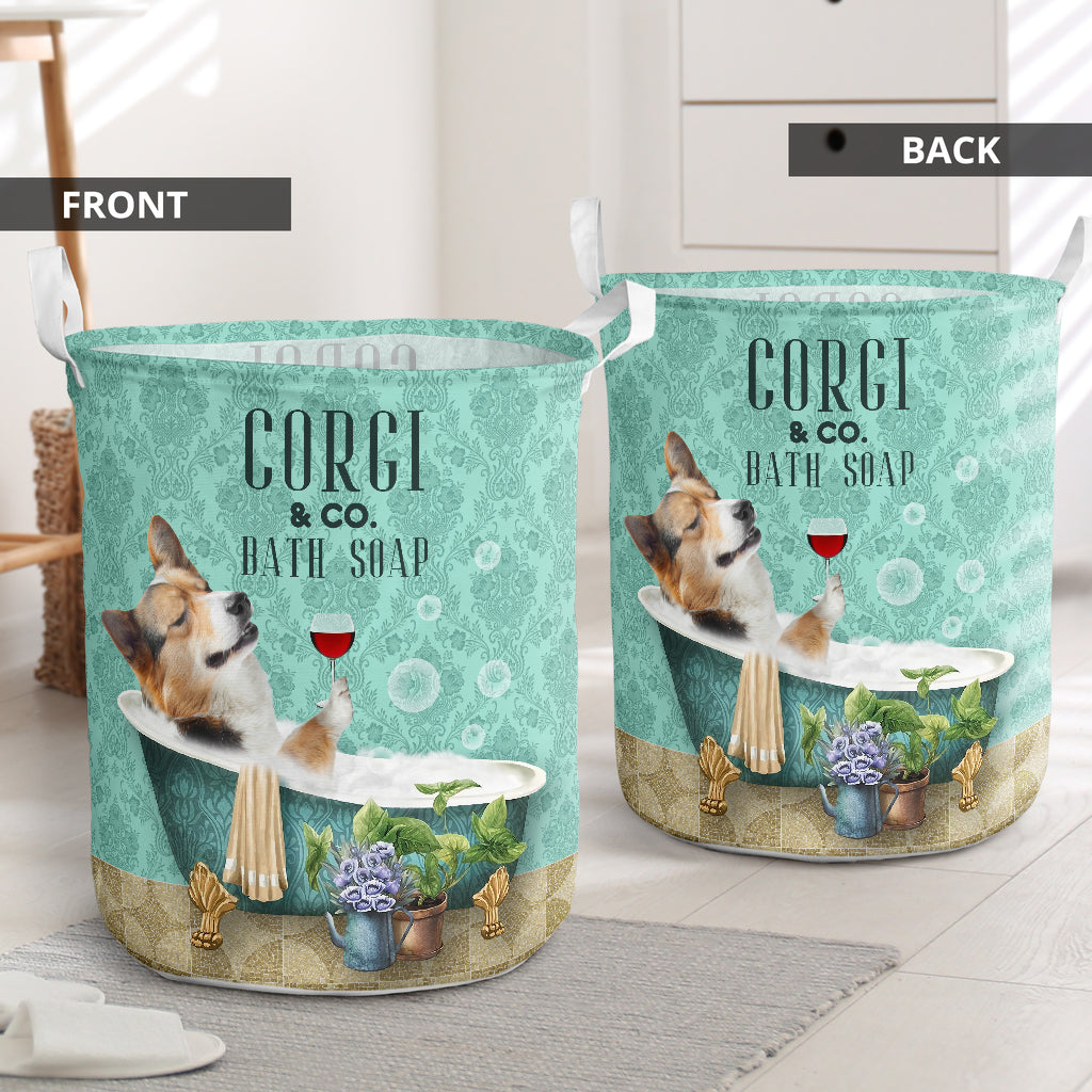 Corgi And Bath Soap Laundry Basket For Room Home Organizer