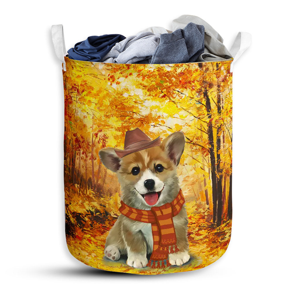 Small Size Corgi Autumn Dreamy Style Laundry Basket For Bathroom Bedroom Storage