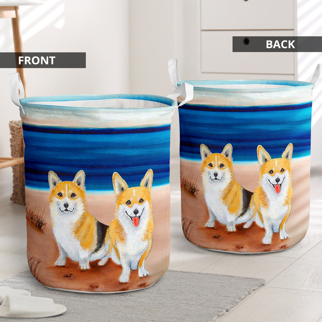 Corgi Beach Blue Style Laundry Basket For Room Home Organizer