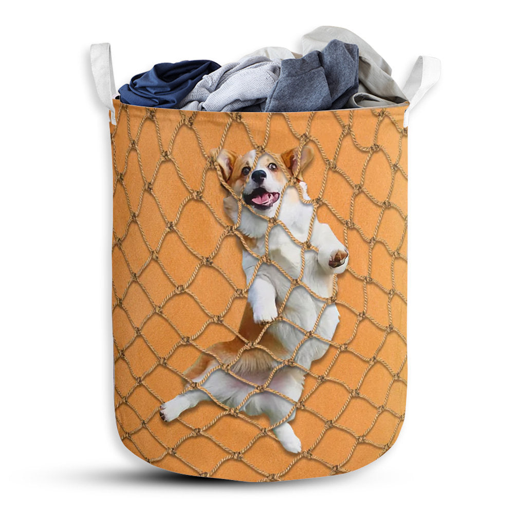 Small Size Corgi Climb On Rope Net Laundry Basket For Bathroom Bedroom Storage