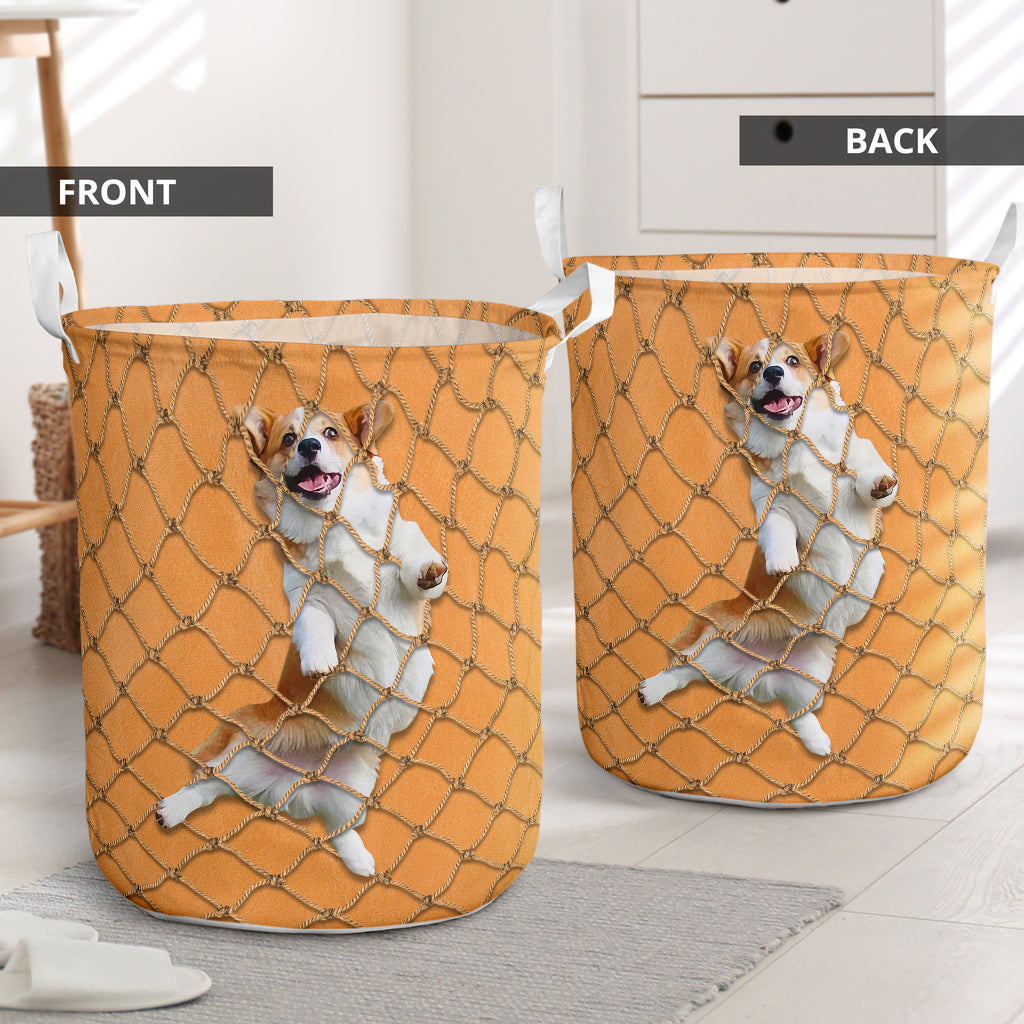 Corgi Climb On Rope Net Laundry Basket For Room Home Organizer