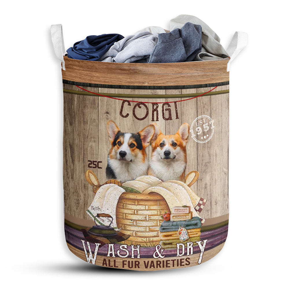 Small Size Corgi Couple 1957 Style Laundry Basket For Bathroom Bedroom Storage