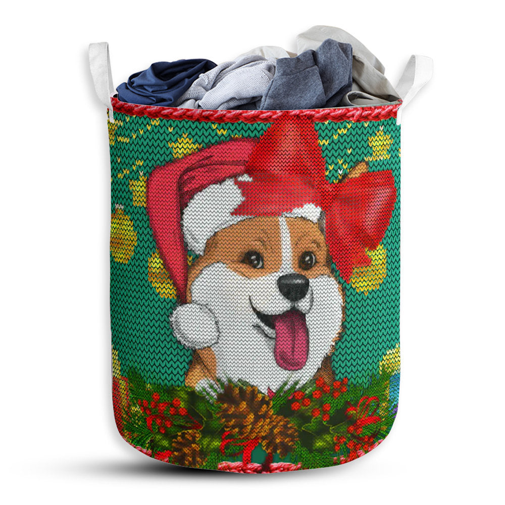 Small Size Corgi Crochet Christmas Style Laundry Basket For Bathroom Bedroom Storage