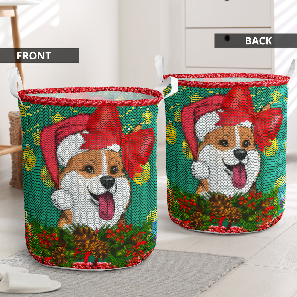 Corgi Crochet Christmas Style Laundry Basket For Room Home Organizer