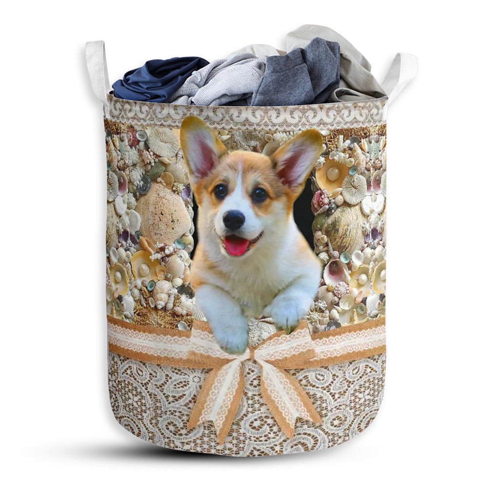 Small Size Corgi Diamond Lace Style Laundry Basket For Bathroom Bedroom Storage