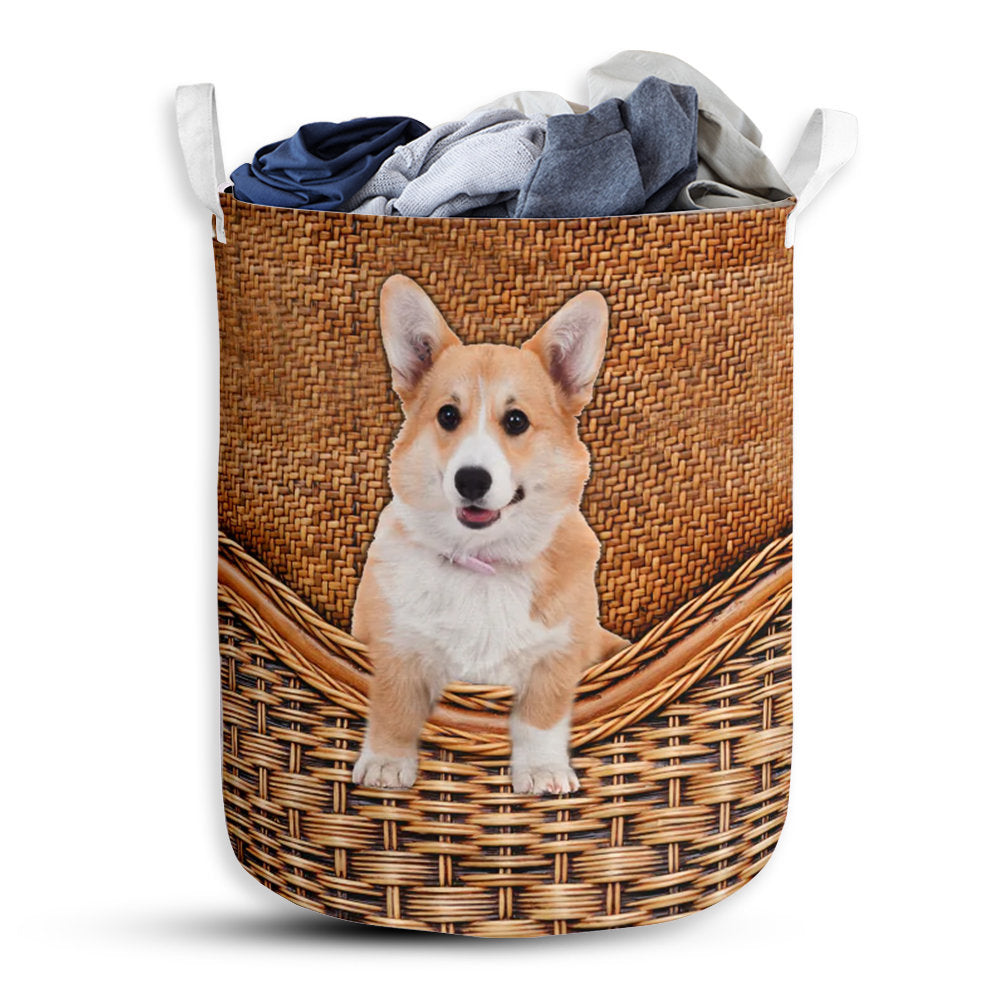 Small Size Corgi Cute Rattan Texture Laundry Basket For Bathroom Bedroom Storage