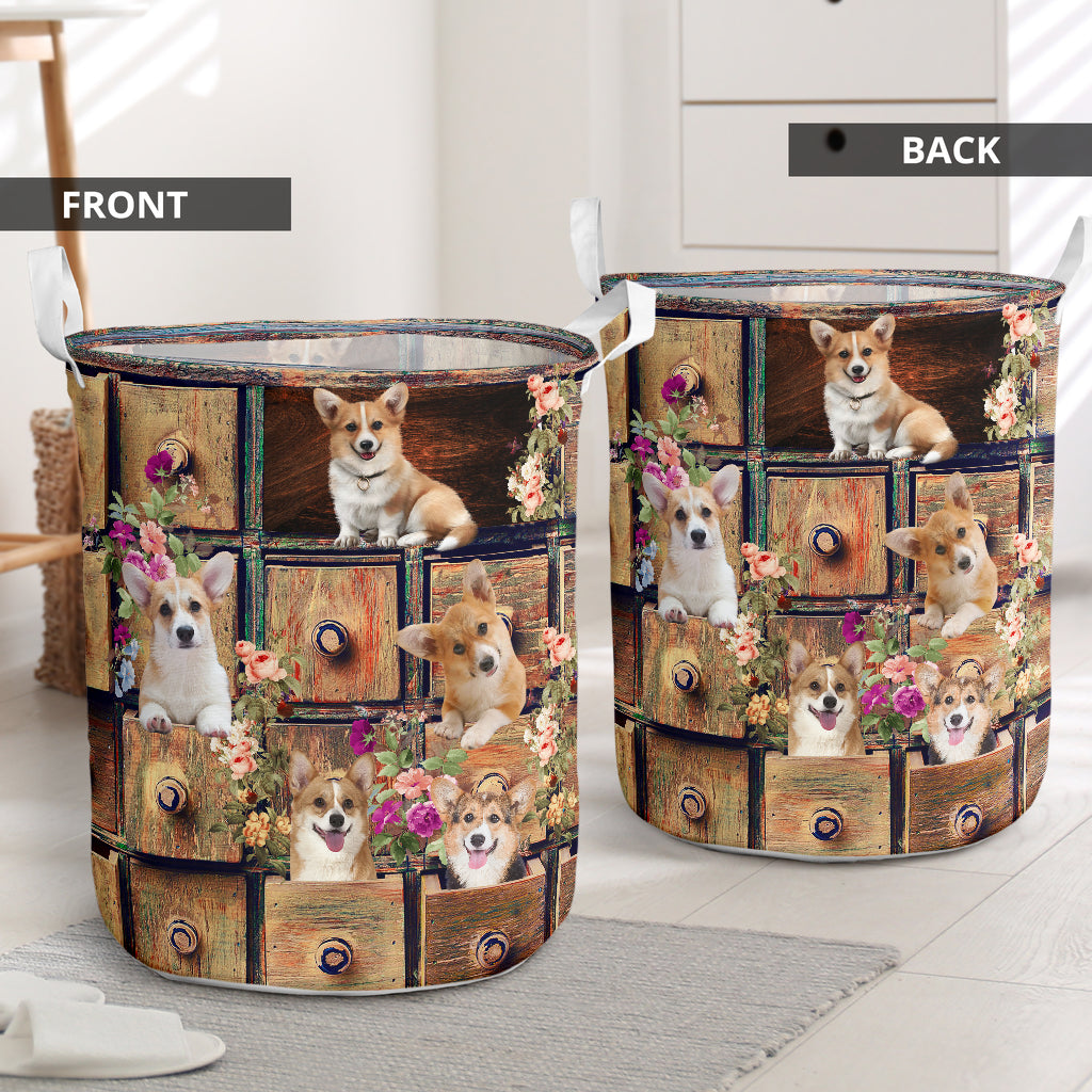 Corgi Drawer Floral Style Laundry Basket For Room Home Organizer