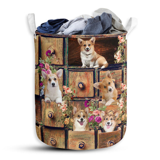 Small Size Corgi Drawer Floral Style Laundry Basket For Bathroom Bedroom Storage