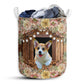 Small Size Corgi Flower Wood Laundry Basket For Bathroom Bedroom Storage