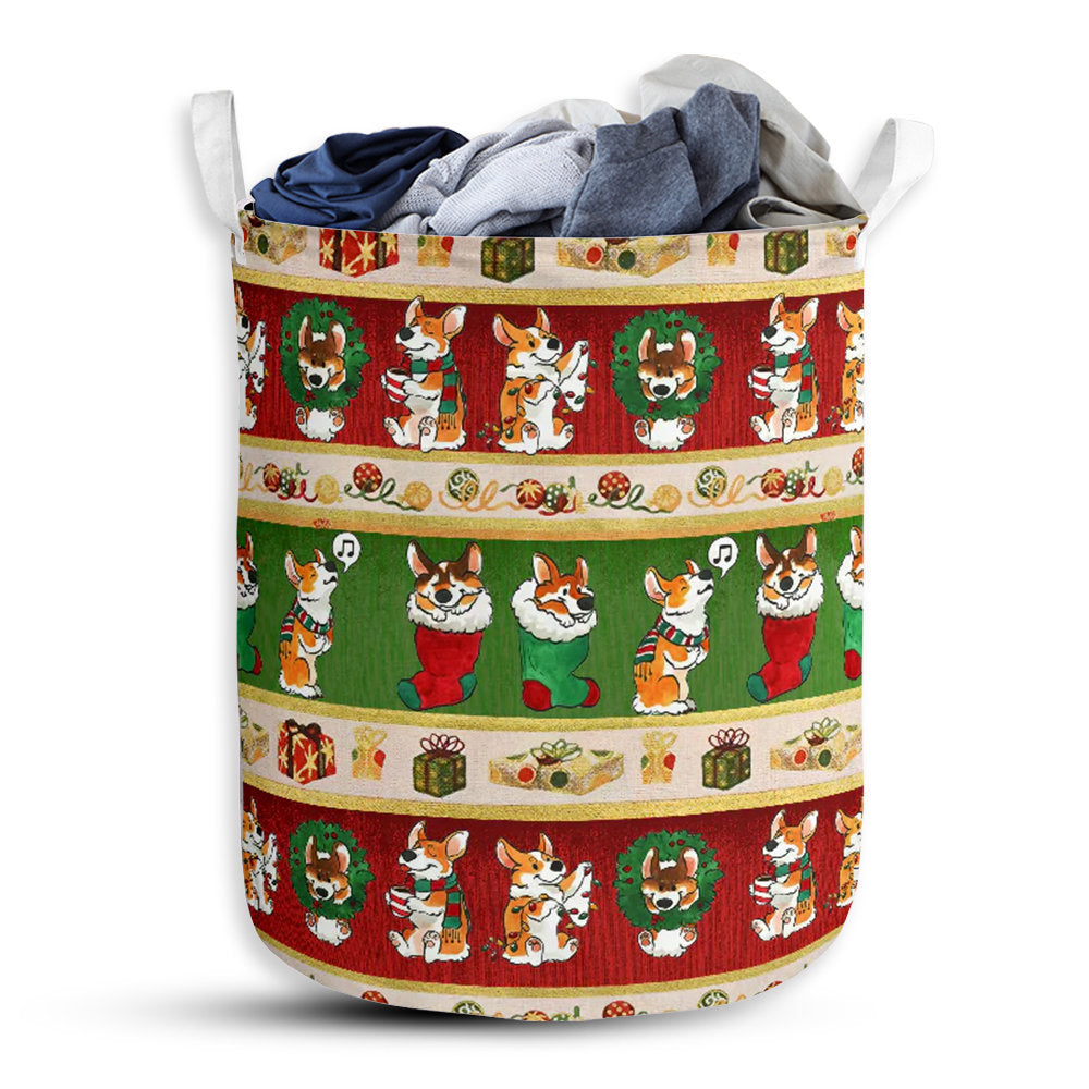 Small Size Corgi Funny Christmas Lover Laundry Basket For Bathroom Bedroom Storage