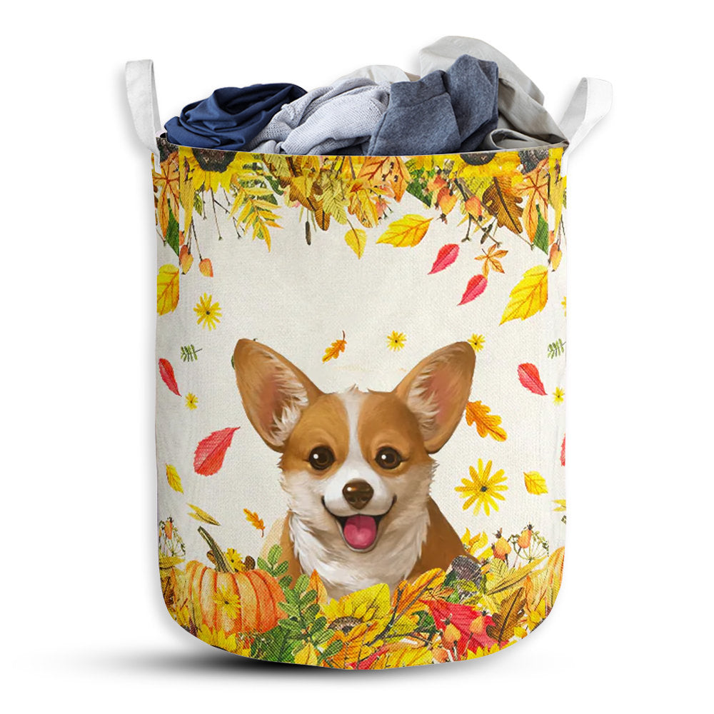Small Size Corgi Halloween Fall In Love Laundry Basket For Bathroom Bedroom Storage