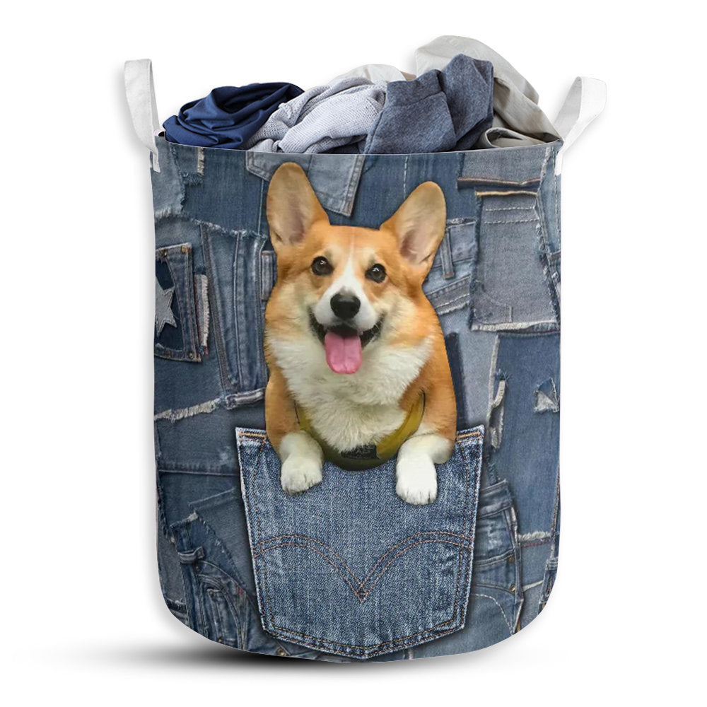 Small Size Corgi Jean Laundry Basket For Bathroom Bedroom Storage