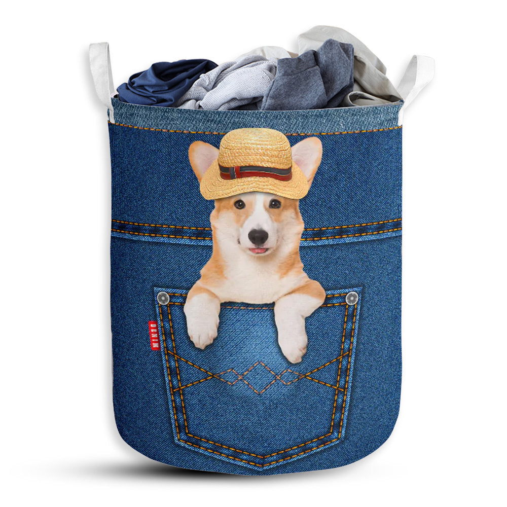 Small Size Corgi Jean Basic Lovely Style Laundry Basket For Bathroom Bedroom Storage