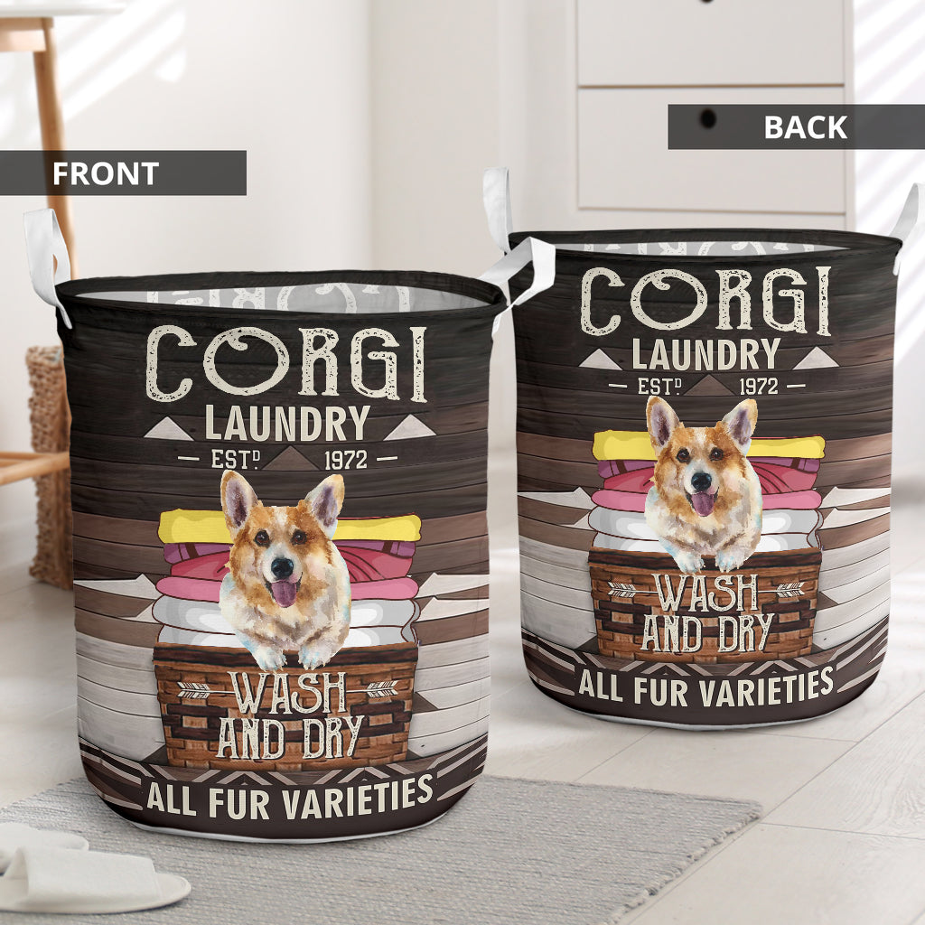 Corgi Wash And Day Laundry Basket For Room Home Organizer