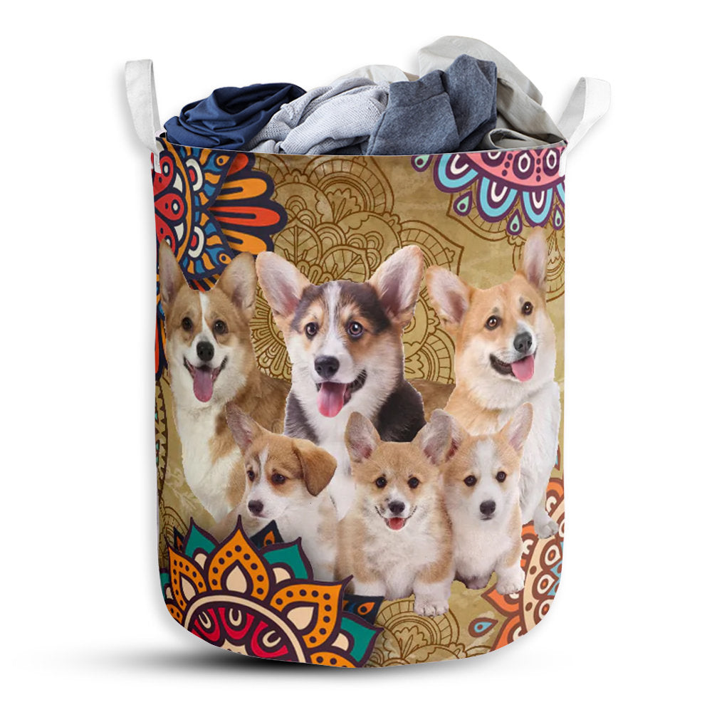 Small Size Corgi Mandala Style Laundry Basket For Bathroom Bedroom Storage